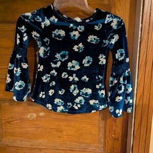 Beauties Blue Velvet Top with‎ Floral Pattern